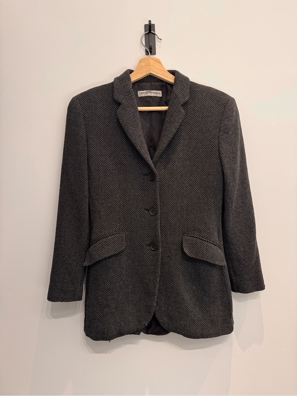 Emporio Armani Made in Italy Wool Blend Textured Gray Black Blazer IT 40 (S)